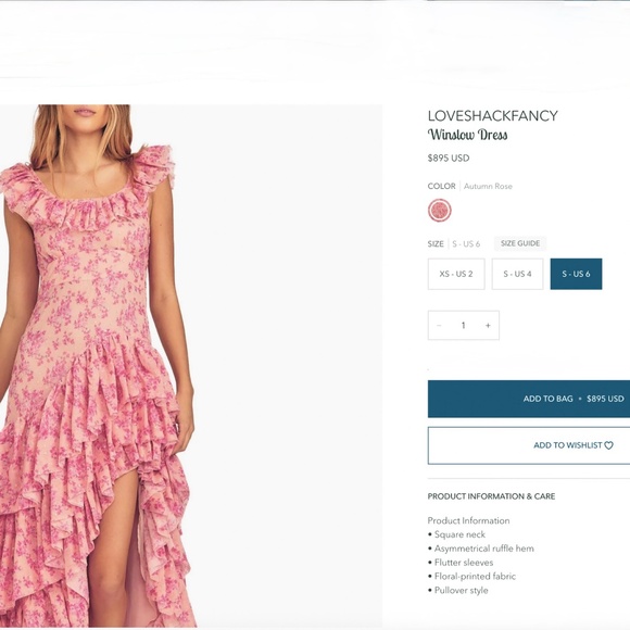 Loveshackfancy Winslow Dress In Autumn Rose Sz M - Picture 5 of 16